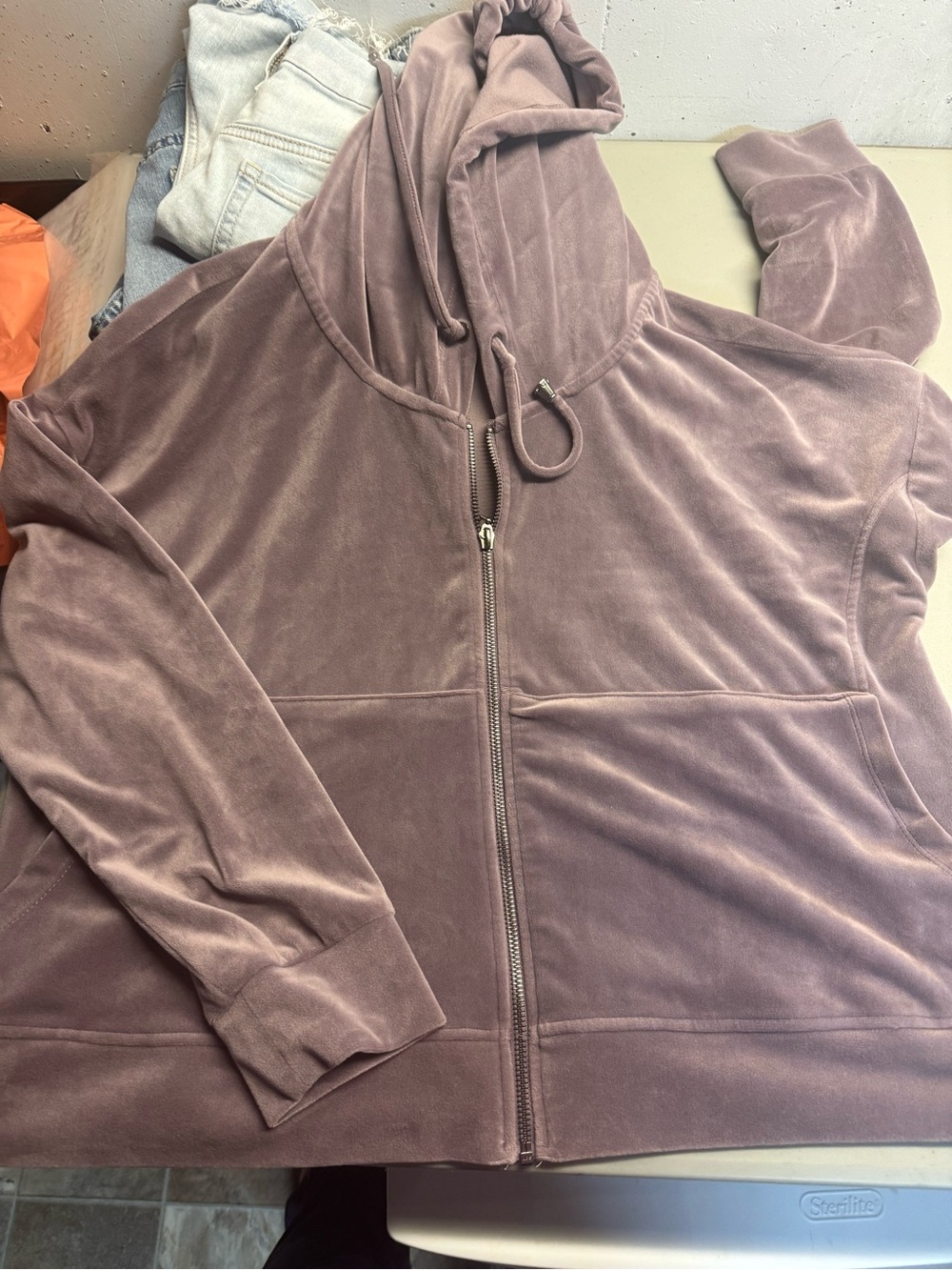 Cable & Gauge Plush Zip-Up Hooded Jacket in Mauve